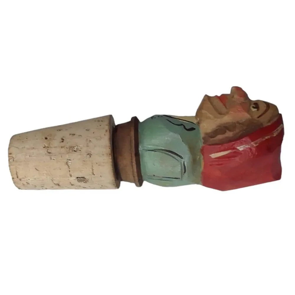 Vintage Anri  Hand Carved Man Cork Jug Stopper